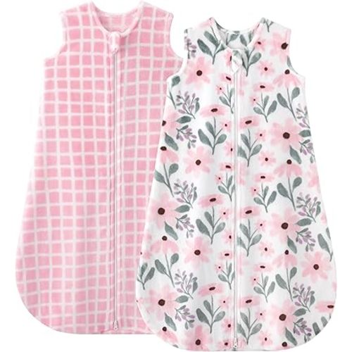 Yoofoss Fleece Baby Sleep Sack 6-12 Months, 2 Pack 1.5 Tog Baby Wearable Blanket with 2-Way Zipper, Toddler Sleeping Sack, Soft Warm Lightweight(Medium)