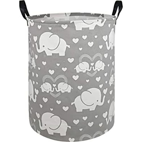 Kids Laundry Hamper Storage Basket Laundry Organizer Hamper Storage Bins Clothes Box Nursery Hamper Gift Basket with Handles (Love elephant)
