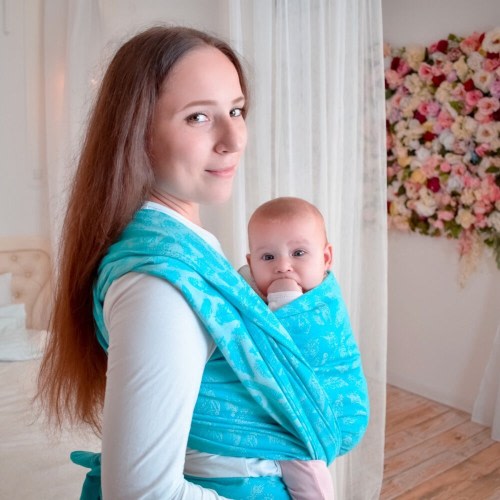 Woven baby carrier wrap blue cotton for newborn to toddler size 8