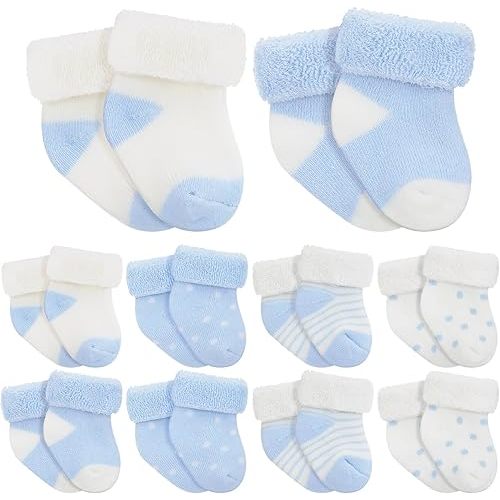 10 Pairs Preemie Baby Terry Cotton Turn Cuff Socks for Newborn Girls Boys - Nicu