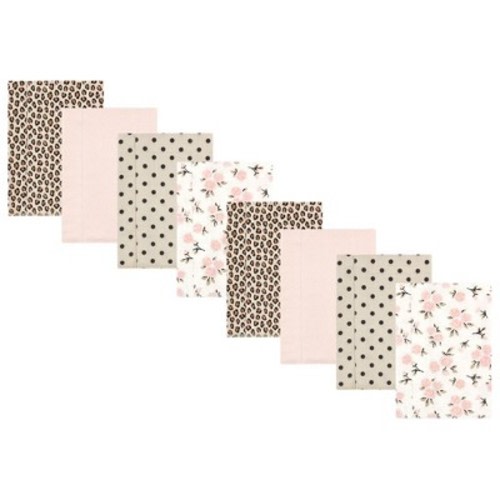 Hudson Baby Girls Cotton Poly Flannel Burp Cloths 8-Pack, One Size, Color: Neutral pink floral 8-pack