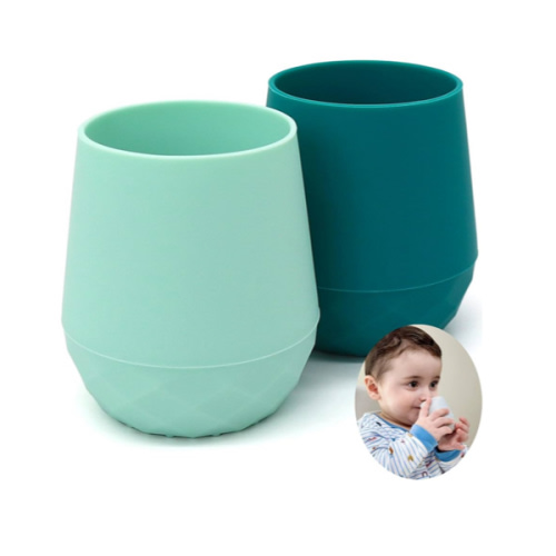 2 Pack Tiny Cup for 4+ Months | Silicone Baby Cups 6-12 Months, Infant Training Open Cup for Baby Led Weaning Supplies, 2oz (Aquamarine)