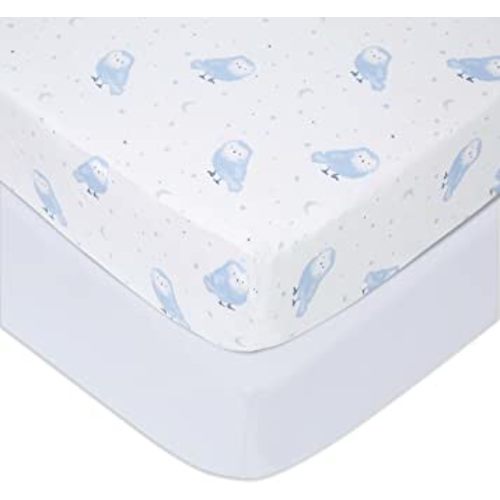 aden + anais Essentials Classic Poplin Crib Sheets, 100% Cotton Fitted Sheet, Standard Crib Mattress Topper for Baby Boys and Girls, 2 Pack, Time to Dream