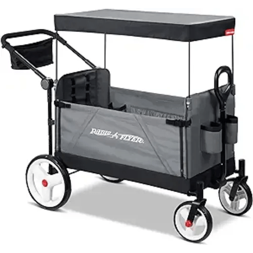Radio Flyer City Luxe Stroll ‘N Wagon, Grey with Parent Caddy and Internal Storage Pockets, for 1+ Years - Gray