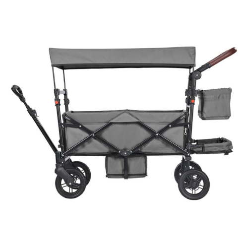 KFFKFF Wagon Stroller for 2 kids, All-Terrain Stroller Wagon with Detachable Canopy, Parent Organizer, Adjustable Handlebar, Large Capacity Storage Bag, Dark Grey