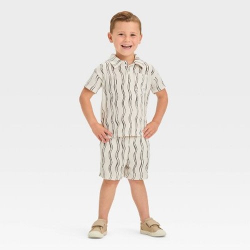 Grayson Mini Toddler Boys' Pull-On Wavy Striped Shorts Set - White 12M