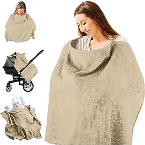 Nursing Covers for Breastfeeding, Breathable Breast Feeding Cover for Mom, Muslin Breastfeeding Cover Up with Wire Hoop for Women, Baby Essentials Privacy Nursing Poncho Shawl