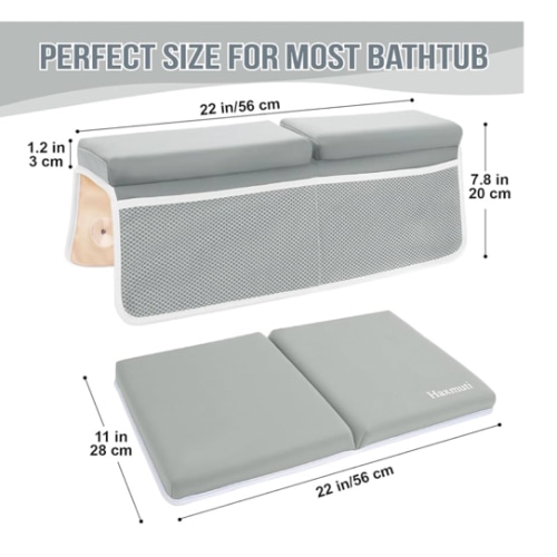 Bath Kneeler and Elbow Rest Pad Set, Thick and Quick Dry Kneeling Pad Support for Knee and Arm, Extra Large Baby Bath Kneeler Pads Bathtub Mat with Toys Organizer for Baby Bath Time, Grey