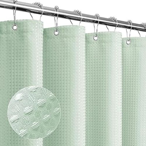 Gibelle Mint Green Shower Curtain, Waffle Weave Textured Fabric Shower Curtain for Bathroom - Soft Cloth & Hotel Spa Luxury, Water Repellent, Machine Washable, 72X72, Mint Green