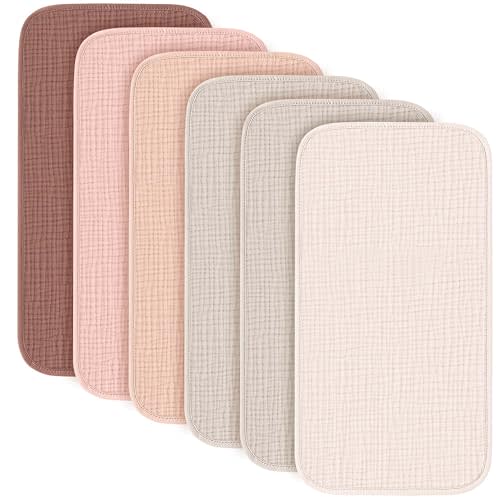 Konssy 6-Pack Muslin Baby Burp Cloths, Large 100% Cotton Burping Clothes, Soft & Absorbent for Newborns, Baby Boys and Girls