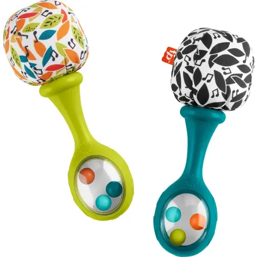 Fisher-Price Baby Newborn Toys Rattle ‘n Rock Maracas Set of 2 Soft Musical Instruments for Babies 3+ Months, Neutral Colors