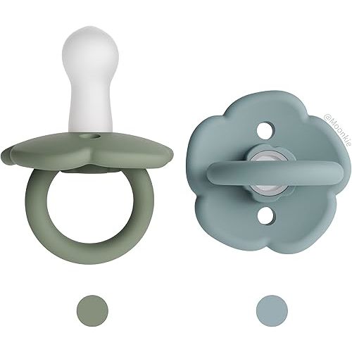 Moonkie Pacifiers Set of 2 | One-Piece Design Baby Pacifier with Large Air Holes | BPA-Free Safe Silicone Soother | 0-6 Months