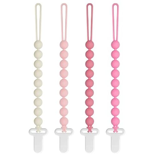 Pacifier Clips Baby Girls - Draklary 4 Pack Paci Clip Silicone Soothe Baby Binky Holder for Newborn Essentials Shower Birthday Gift