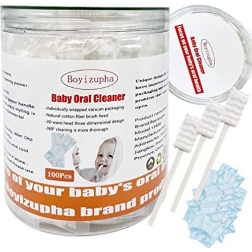 Boyizupha 100 Pcs Baby Disposable Gauze Toothbrush,Baby Tongue Cleaner Newborn,Infant Mouth Oral Care Cleaning Swabs for 0-36 Month