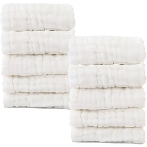 MUKIN Baby Washcloths - Natural Cotton Baby Wipes - Soft Newborn Baby Face Towel for Sensitive Skin- Baby Registry as Shower, 10 Pack 12x12 inches (White)