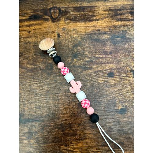 Custom Checkered Cactus Pink Pacifier Clips| Baby Girl | Pink Checkered | Personalized Newborn Gift| Gifts for Parents|Baby Shower Gifts|