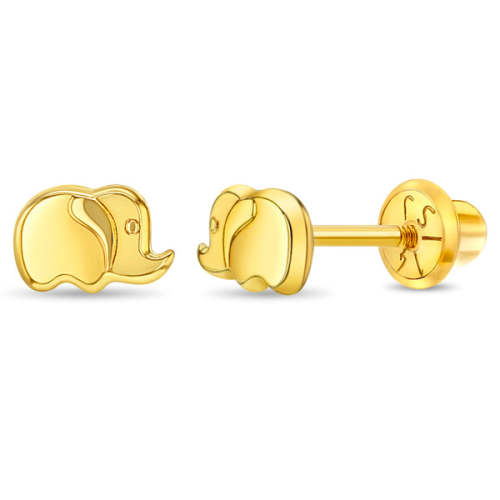 14k Gold Tiny Elephant 4mm Baby / Toddler / Kids Earrings Safety Screw