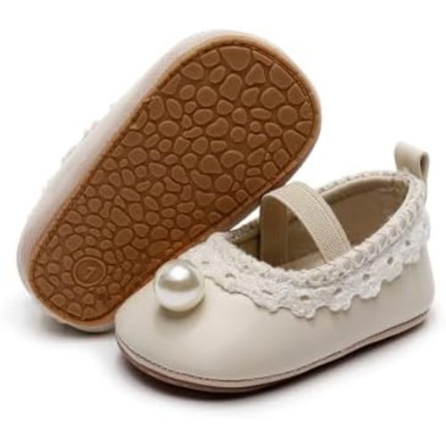 HONGTEYA Infant Baby Girls Mary Jane Flats Non Slip for Toddler First Walkers Soft Sole PU Leather Crib Shoes Sneaker Wedding Party Christmas Princess Dress Shoes Baby Moccasins Girls
