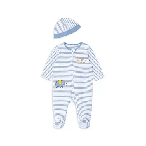 Boys' Cotton Striped Elephant Footie & Hat Set - Baby