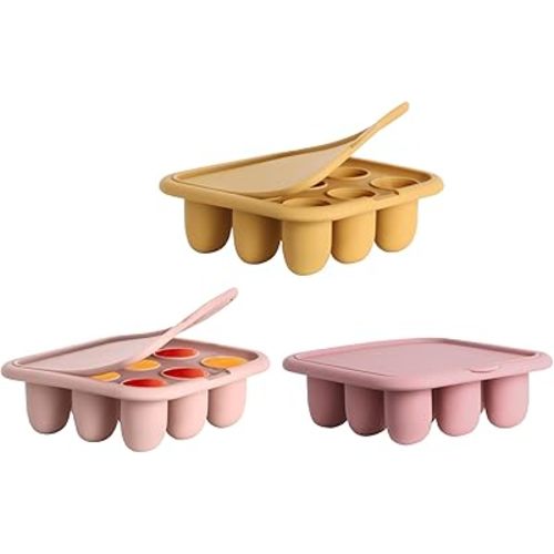 WAJIAYON Baby Food Freezer Tray Silicone Nibble Freezer Tray,Baby Fruit Food Feeder Teether Tray,Breastmilk Popsicle Mold,Baby Food Storage Container Ice Cube Tray Maker for Homemade Baby Food-Pink