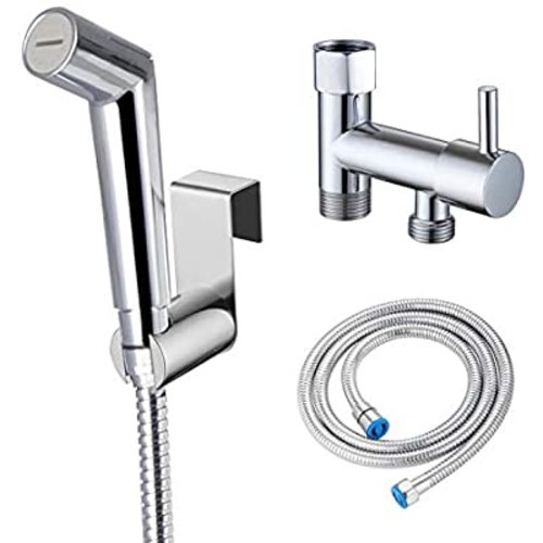 Cloth Diaper Sprayer with Bidet Hose for Toilet, Handheld Toilet Bidet Sprayer Set, Brass Bidet Valve and Pressure Adjust Bidet Wand, Double Shut-off Design Chrome Finish
