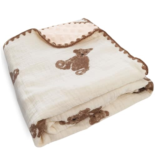 Gunnaicat Baby Blanket Double Layer Cotton Muslin Thick Quilt Neutral 40x40Inch Soft Throw Blanket Bear Pattern