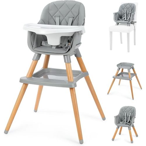 Ezebaby 6 in 1 High Chairs for Babies and Toddlers, Baby High Chair Convertible to Booster Seat and Toddler Chair, Wooden High Chair with Storage and Dishwasher Safe Tray