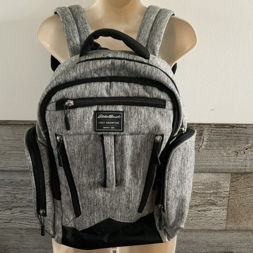 Eddie Bauer First Adventure Diaper Bag Backpack Gray Black Nylon Pockets