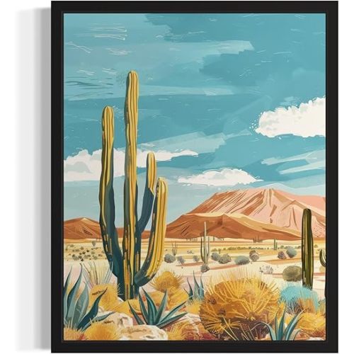 BOHO Desert Landscape Poster Art Print, Retro Vintage Wall Art Nature Painting Gallery 22 (BOHO Desert, 16 x 20 inches, Unframed)