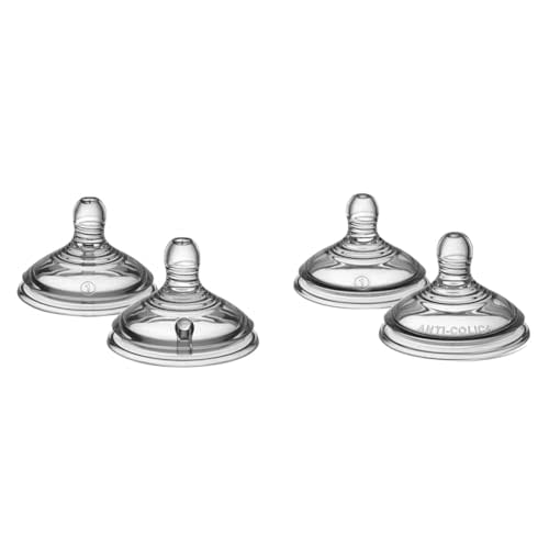 Tommee Tippee Closer to Nature Bottle Nipples, Slow Flow - 2 Count & Advanced Anti-Colic Baby Bottle Nipples, Slow Flow, 0+ Months, Breast-Like, Soft Silicone, Pack of 2
