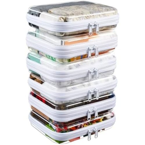 6-Pack Medium Clear Hard Shell Zipper Pouches, Clear Zipper Bags, Hard Case Pouches for Purse & Diaper Bag Organizer, and Travel Essentials (6M)