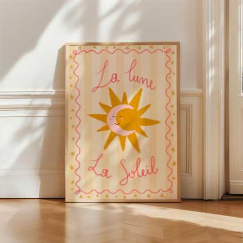 Sun and Moon Nursery Art Print, French Celestial Decor