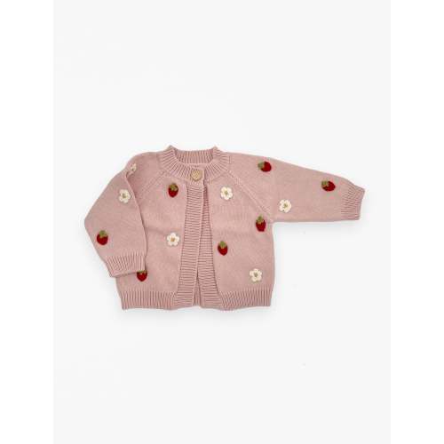 Cotton Strawberry Flower Cardigan in Blush