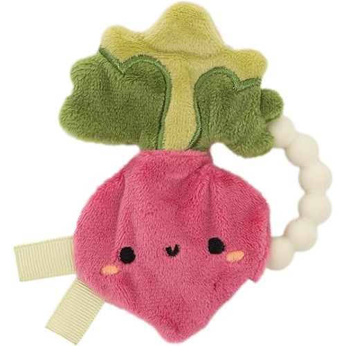 Pearhead Veggie Baby Teether – Soft Plush Sensory Toy with BPA-Free Silicone Beaded Ring & Crinkle Sound, Soothes Teething Pain, Purple Tunip Baby Toy, 0+ Months