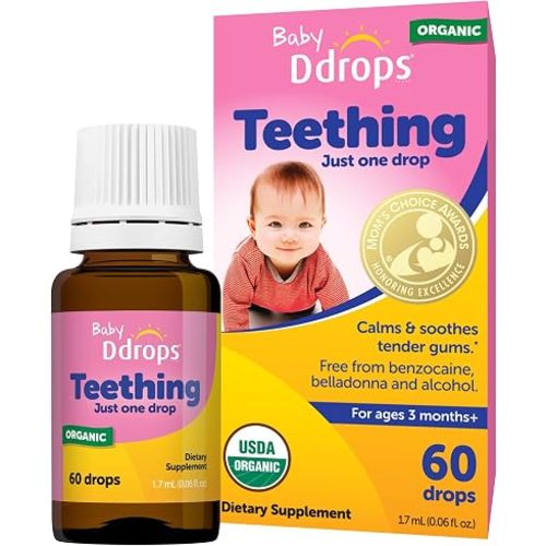 Ddrops Baby, Organic Teething Liquid Drops, for Ages 3 Months+, 60 Drops, 0.06 fl oz (1.7 ml)
