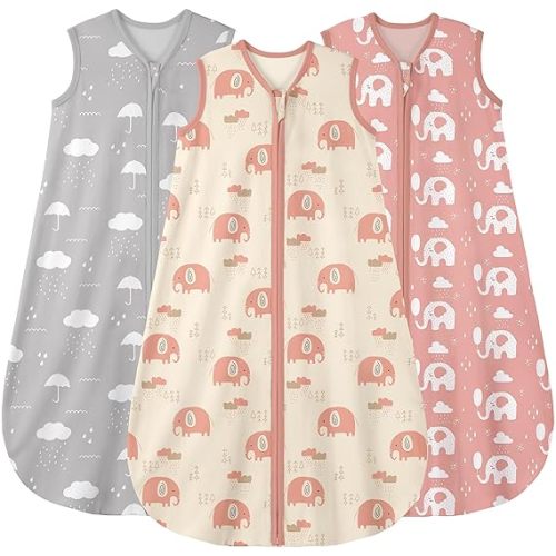 Yoofoss Baby Sleep Sack 0-6 Months Wearable Blanket for Babies 100% Organic Cotton 2-Way Zipper TOG 0.5 Toddler Sleeping Sack 3 Pack, Comfy Lightweight Sleep Sacks