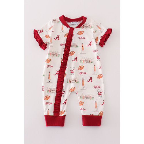 Maroon roll tide football girl romper - Alabama