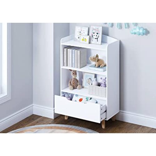UTEX Kids Bookshelf, Children Bookcases with Storage and Drawer, Wood Kids Toy Storage Organizer for Playroom,Bedroom, Nursery School, White