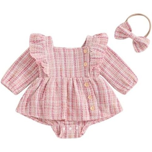 Madjtlqy Baby Girl Fall Outfits Winter Clothes 0 3 6 12 18 Months Long Sleeve Romper Dress with Headband Set