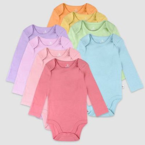 Honest Baby Girls' 8pk Rainbow Organic Cotton Long Sleeve Bodysuit - Pink/orange Newborn