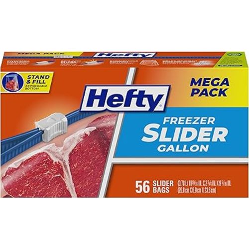 Hefty Slider Freezer Storage Bags, Gallon Size, 56 Count