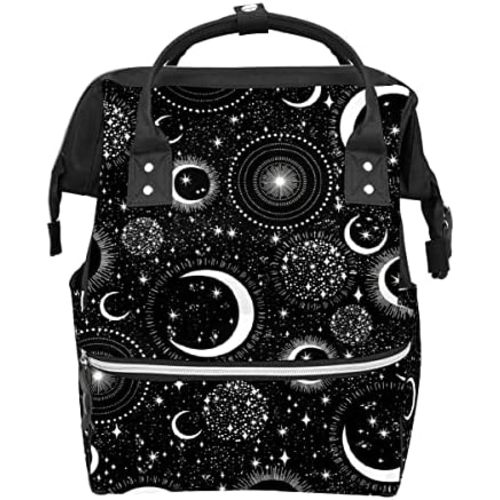 Gothic Moon Stars Boho Diaper Bag Travel Backpack Large Capacity Multi-Function Zipper Casual Travel Backpacks for Mom Dad Unisex