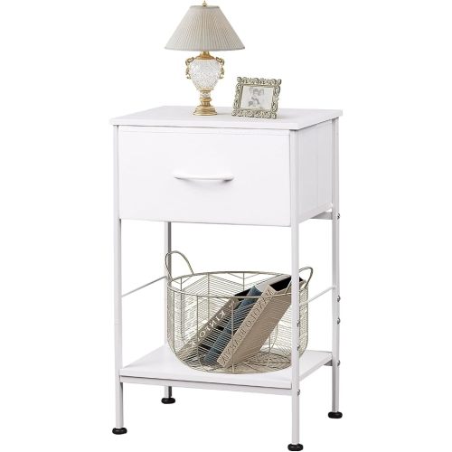 WLIVE White Nightstand, Night Stand with Fabric Storage Drawer and Open Wood Shelf, Small End Side Table, Bedside Table for Bedroom, Dorm, Easy Assembly, 25.03" Height
