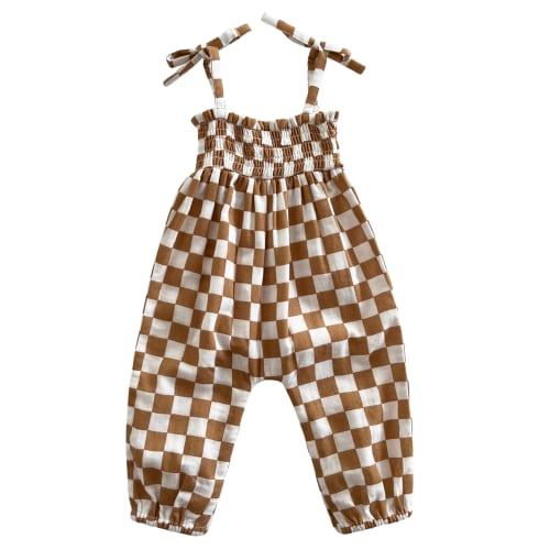 Sundae Checkerboard / Organic Smocked Jumpsuit