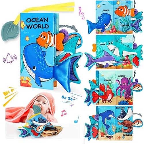 Crinkle Books for Babies | Baby Books with Teethers | Early Learning Stroller Toy | Touch and Feel Baby Books | Crinkle Toys for Baby | Baby Toys 6-12 Months | Soft Books for Babies 0-12 Months