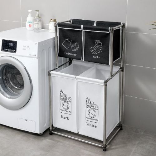 2 Tier Laundry Hamper Basket, 38.18 inch Tall Laundry Basket with 4 Removable Bags, Baby Nursery Hamper for Clothes Storage for Bedroom