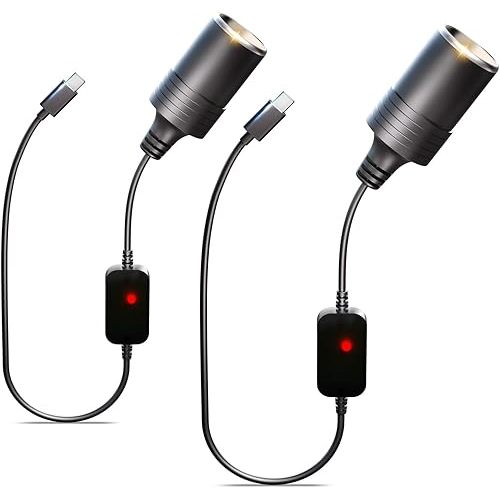 USB C to 12V Adapter, USB C to 12V Cigarette Lighter Adapter PD3.0 Type C Male to 12V Cigarette Lighter Socket Female Cable for Dash Cam Power Bank GPS Car Led Light Strips 2 Pack