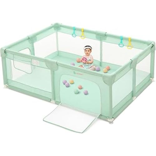COMOMY Playpens for Babies and Toddlers, 74"x50" Playard Extra Large, Safe and Non-Slip Baby Fence, Full Mesh Design, Indoor & Outdoor Kids Activity Center, Play Pens (Dark Green)