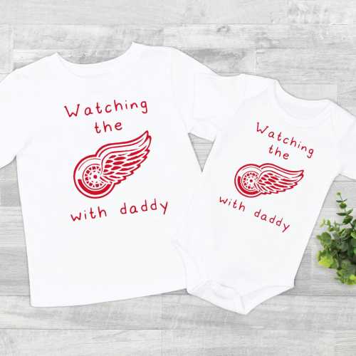 Watching the Game with Daddy Unisex Baby Game Day Onesie® or Toddler T-shirt, Hockey Fan Gender Reveal Gift Idea