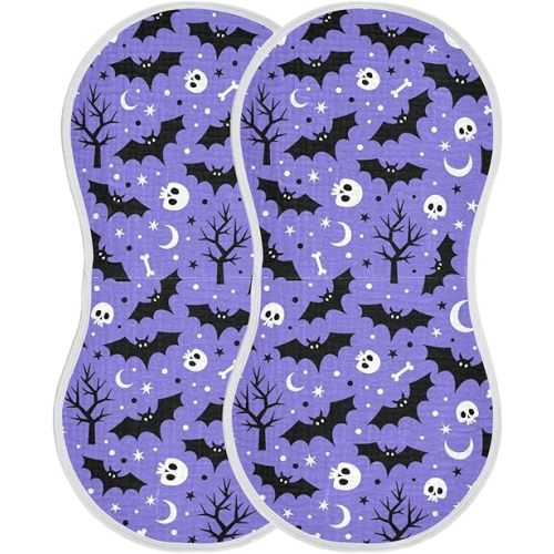 Muslin Burp Cloths for Baby Boys and Girls - 2-Pack Ultra Absorbent Halloween Bats Muslin Washcloths, Newborn Towel, Milk Spit Up Rags, Burp Cloth Bibs for Unisex, 22 x 11 Inch